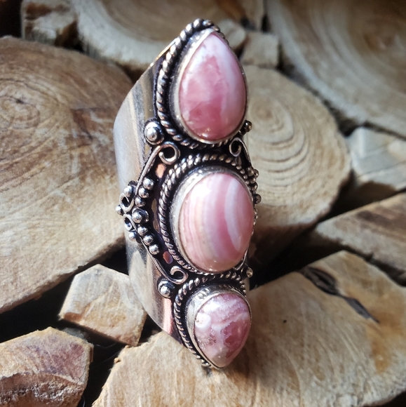 New Rhodochrosite 925 Silver Statement Ring. - Picture 15 of 16